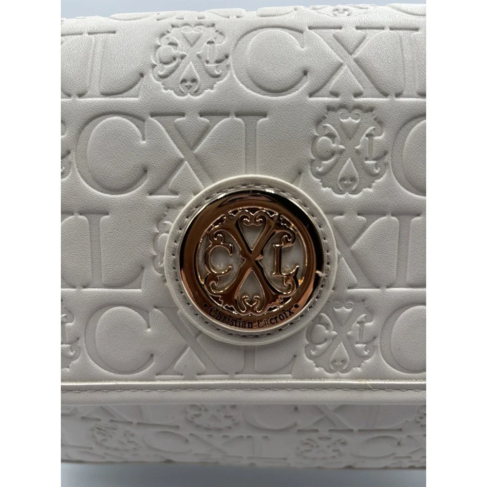 Christian Lacroix Cream Clara Shoulder Embossed Logo Bag‎ Purse